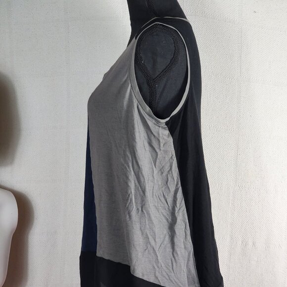 Lane Bryant Mixed Media Modal Poly Knit Woven Grey Navy White Ltwt Tank Sz 14/16 - Picture 10 of 16
